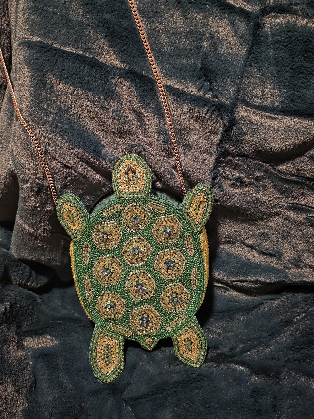 TJ Maxx Green Turtle Beaded Crossbody Bag